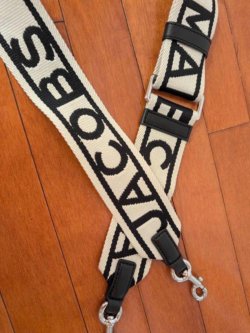 MARC JACOBS Cream and Black Logo Webbing Strap - Adjustable Bag Shoulder Strap